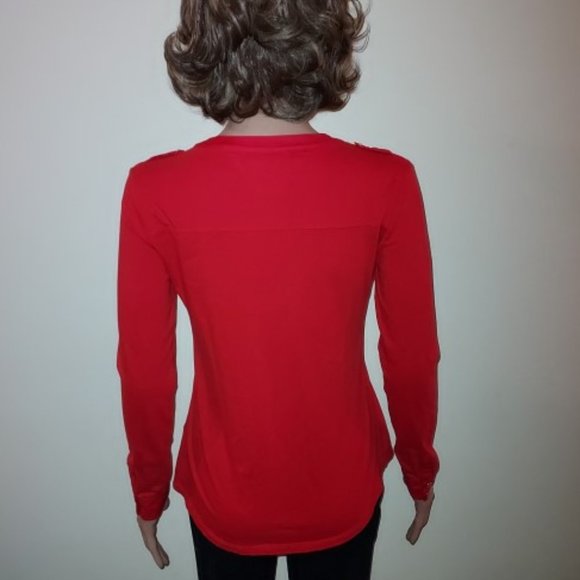 Vtg Tommy Hilfiger Red Collarless Partial Button Blouse Front w/Pockets Size XS - Picture 3 of 4